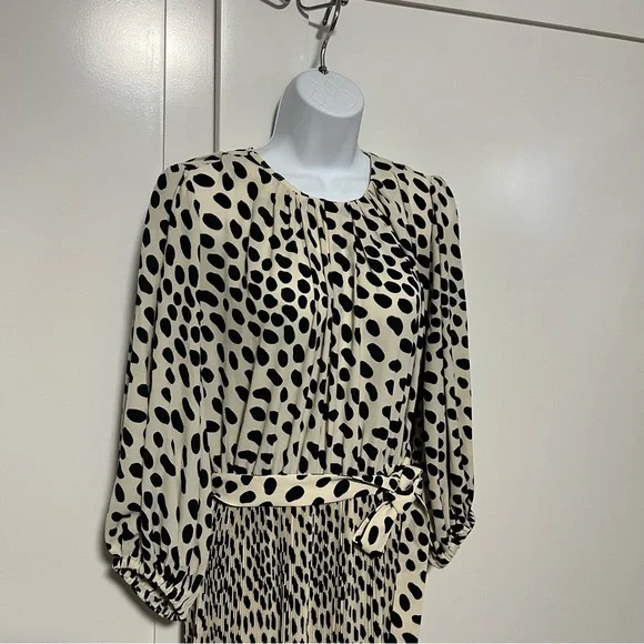 AYR Who's She Hot Dot Midi Dress Size Medium Polka Dot Pleats Elegant Luxury - Picture 3 of 10